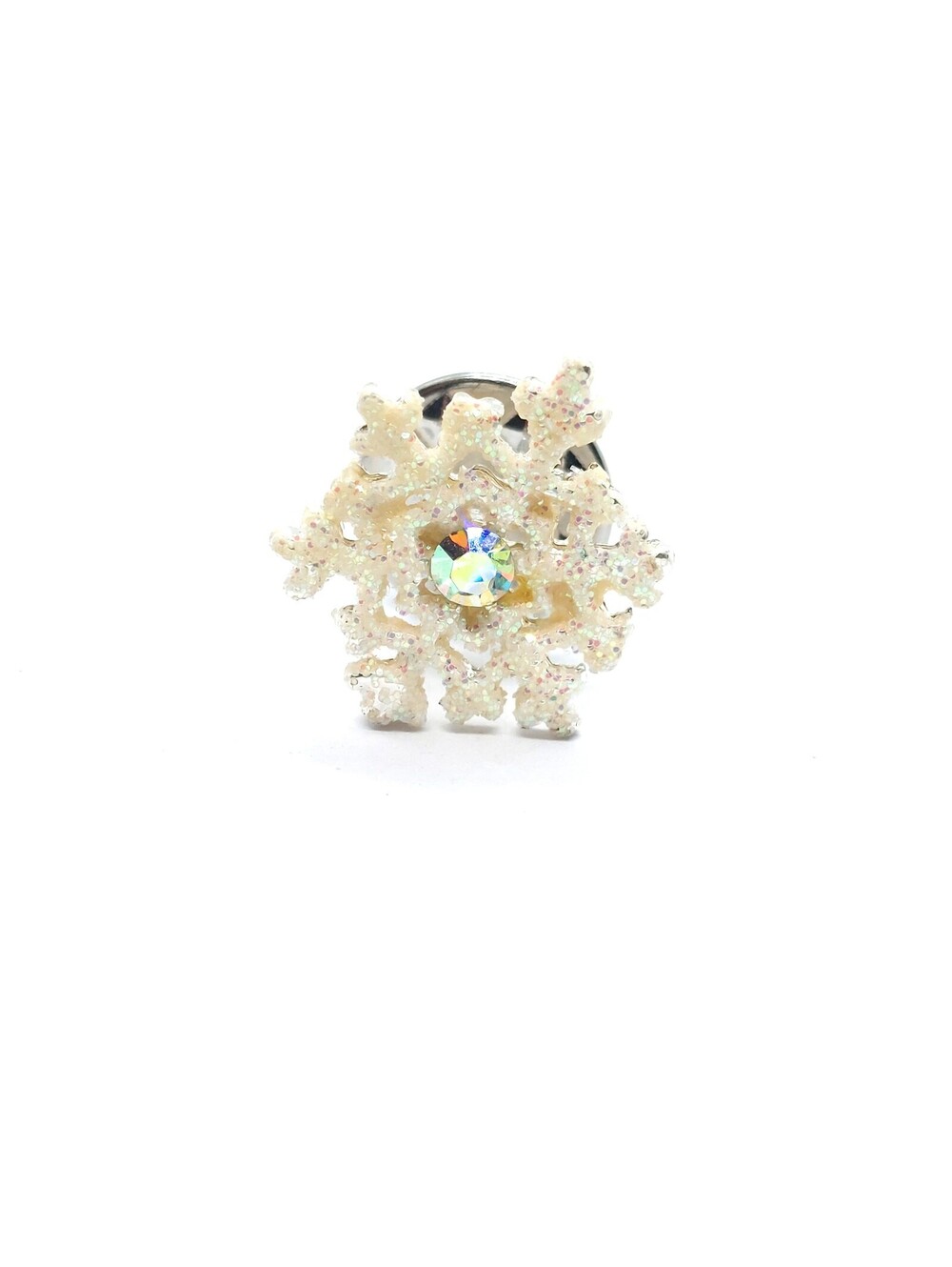 Vintage Snowflake Pin Glitter Rhinestone Winter Christmas Holiday Sparkle